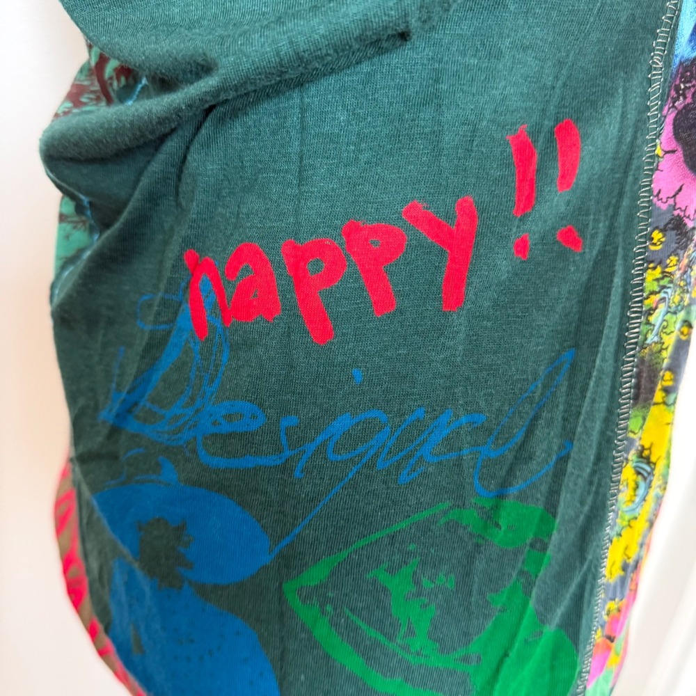 Desigual Patchwork Graphic Long Sleeve Top Green Multi Womens Medium Boho Shirt - Picture 7 of 13